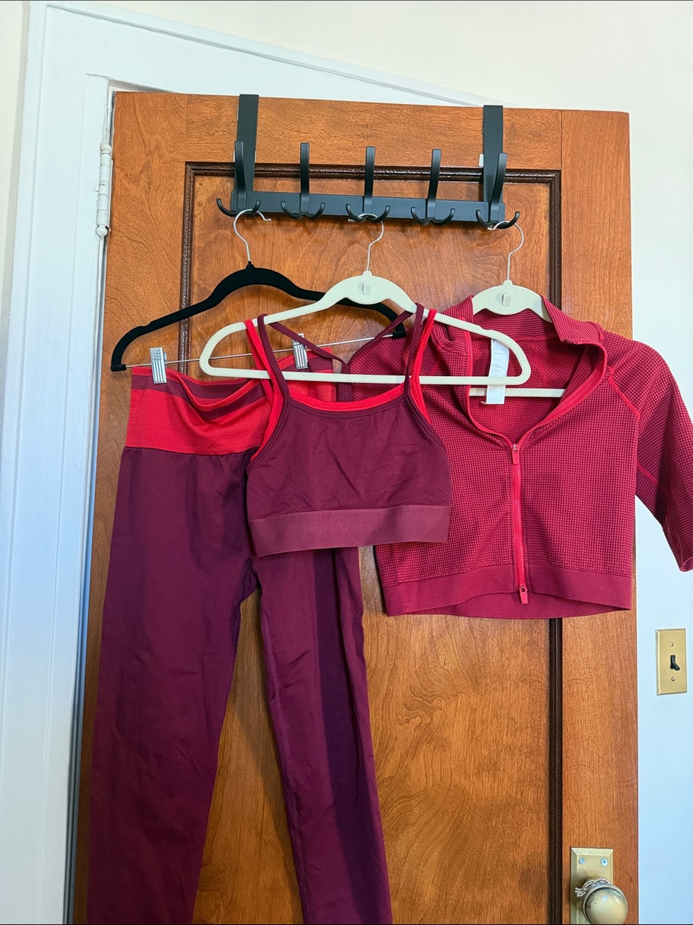 Fabletics Burgundy & Raspberry Three-Piece Dance Activewear Set